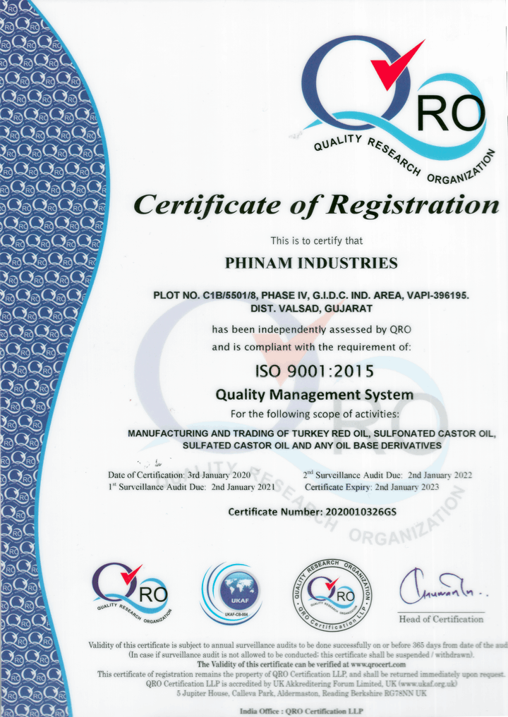 Phinam Industries ISO Certificate